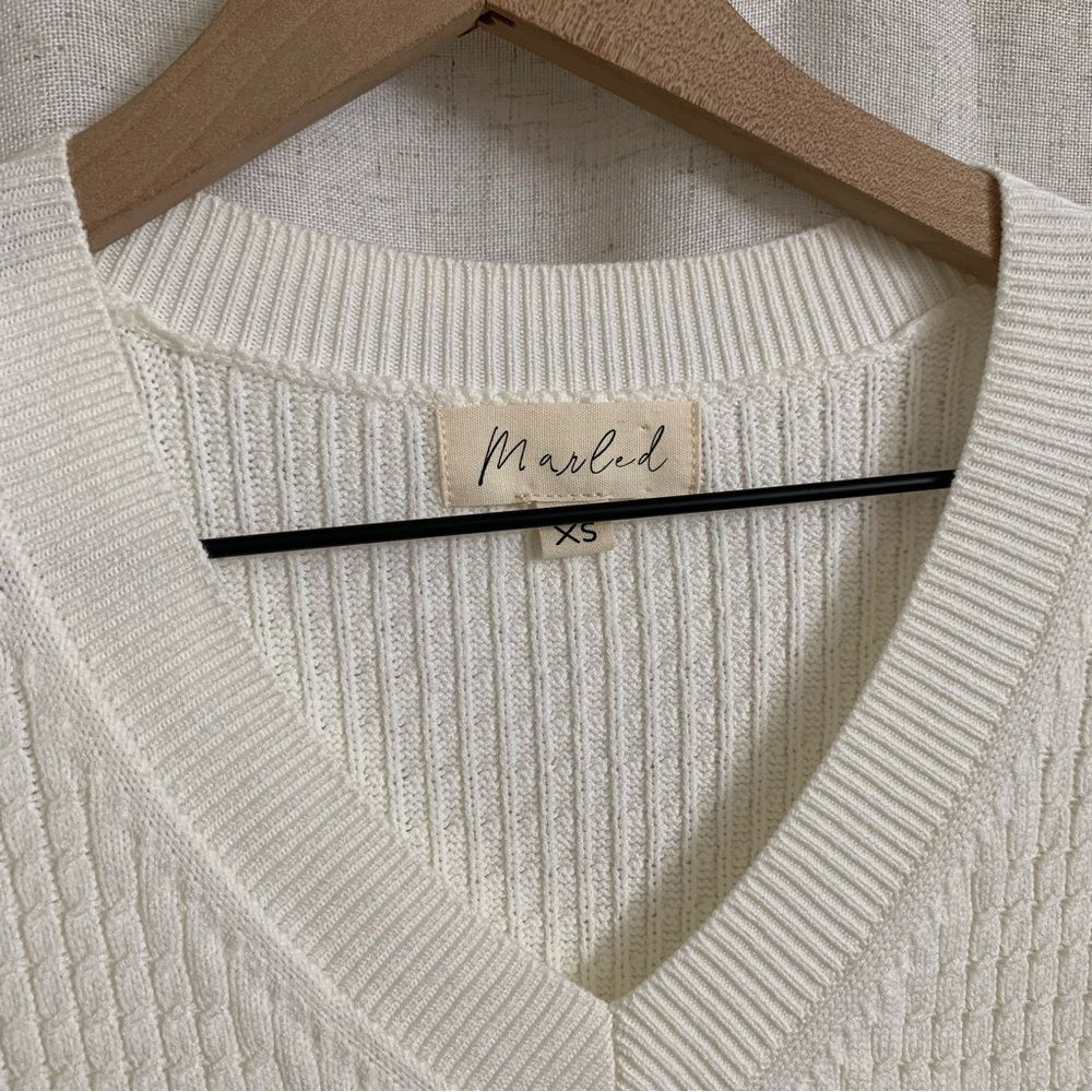 Marled Knit Cream V-Neck Over Shirt Top XS - Picture 3 of 6